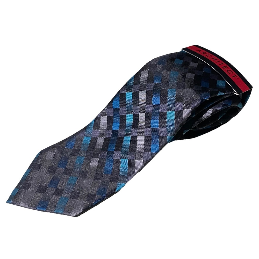 Architect Men's Neck Tie Blue/Gray/Black Geometric Designer Handmade 58"x3"‎ NWT